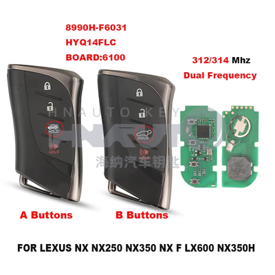 4 Buttons Smart Remote Key Fob for Lexus NX NX250 NX350 NX350H LX600, 312/314MHz Dual Frequency, Board 6100, 8990H-F6031 HYQ14FLC